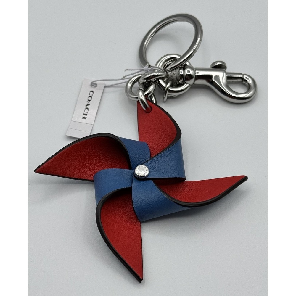 Coach Key Chain Bag Charm Red White Blue Pinwheel  Summertime Boardwalk Whimsy